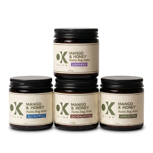 OK Tallow RESTORE Body Butter Bundle all 4 scents 2oz stacked