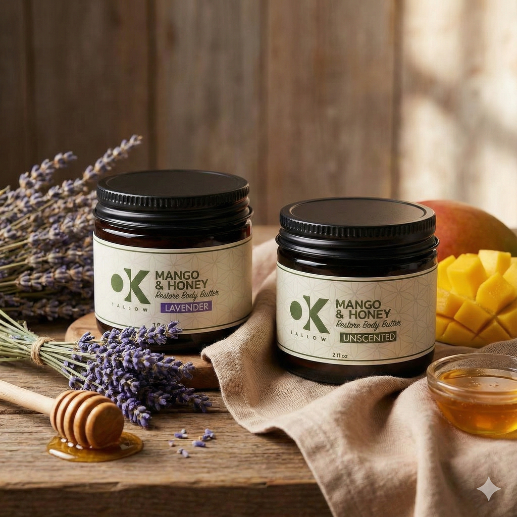 OK Tallow RESTORE Body Butter bundle with lavender and honey lifestyle