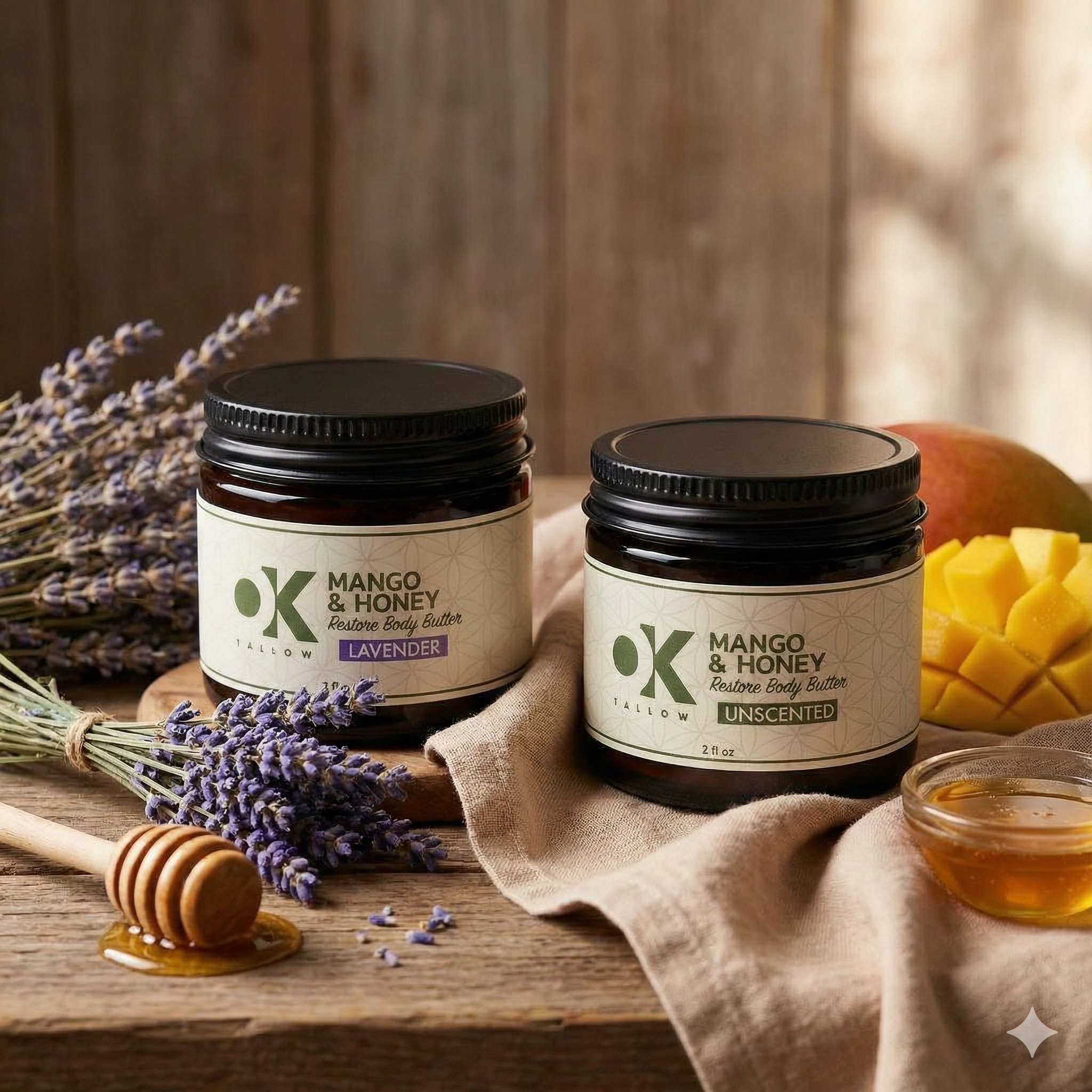 OK Tallow RESTORE Body Butter bundle with lavender and honey lifestyle