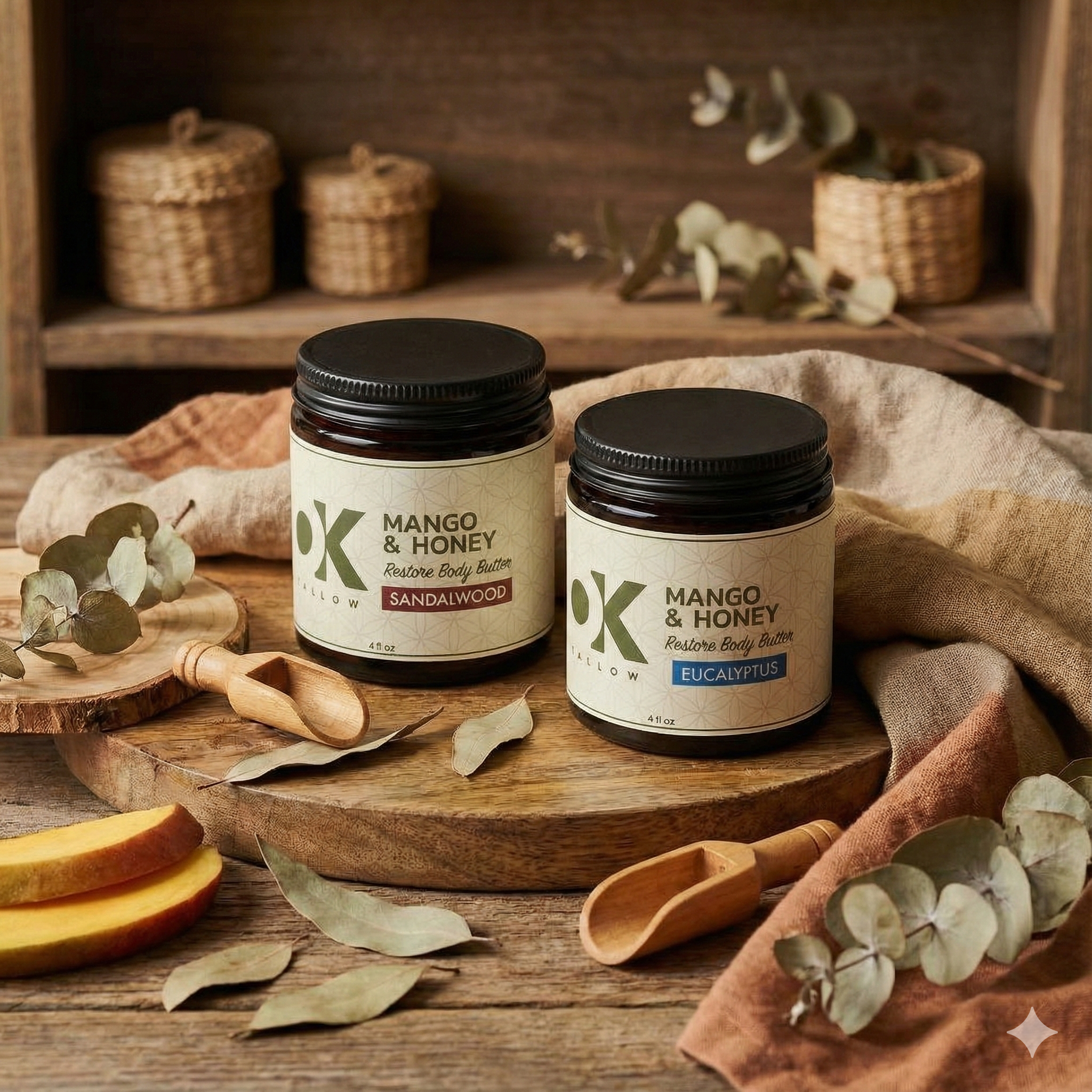 OK Tallow RESTORE Body Butter bundle lifestyle flat lay
