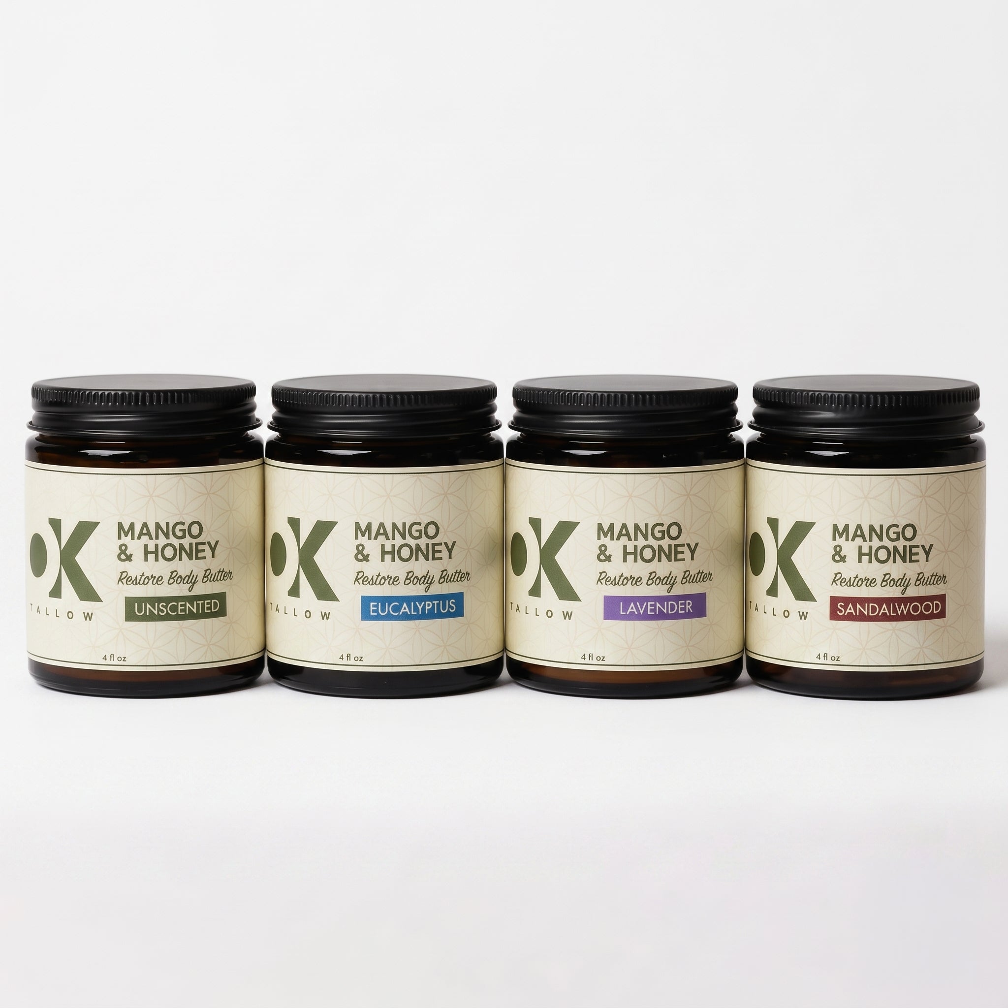 OK Tallow RESTORE Body Butter 4oz all four scents lineup